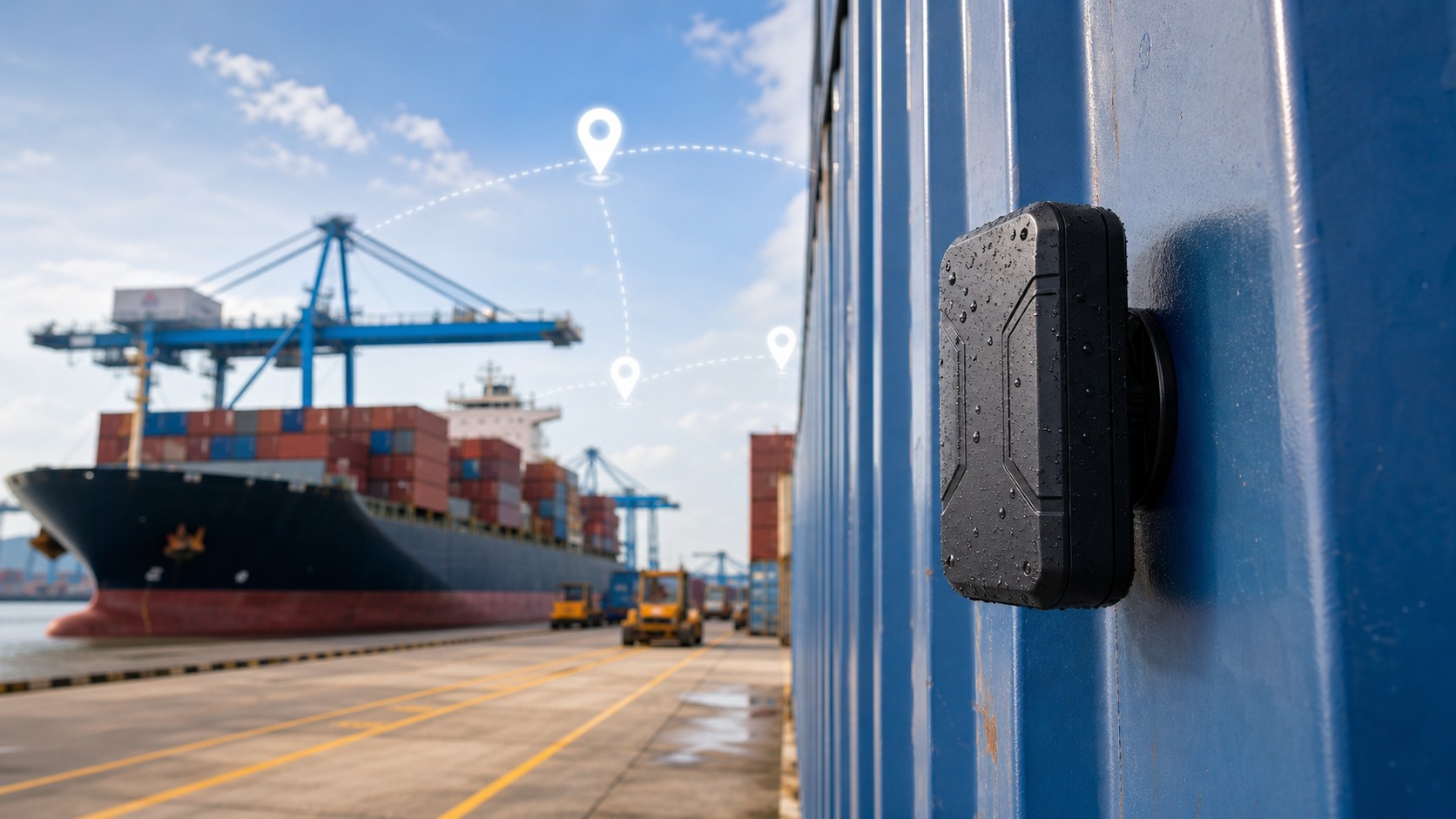 4G long battery asset GPS tracker attached to shipping container for logistics monitoring